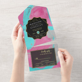 Resumen rosa verde azulado todo en una invitación