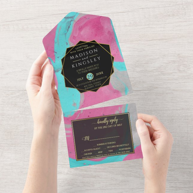 Resumen rosa verde azulado todo en una invitación (desgarro)