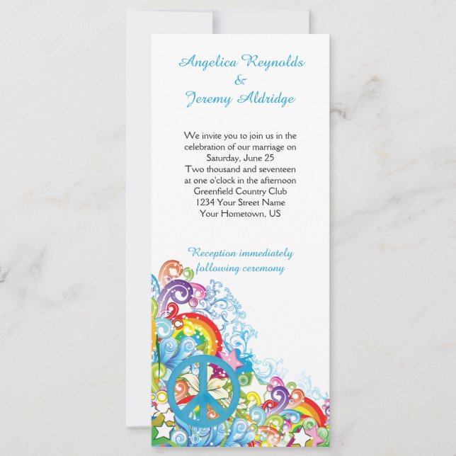 Resumen Signo de paz azul floral Boda postal (Anverso)