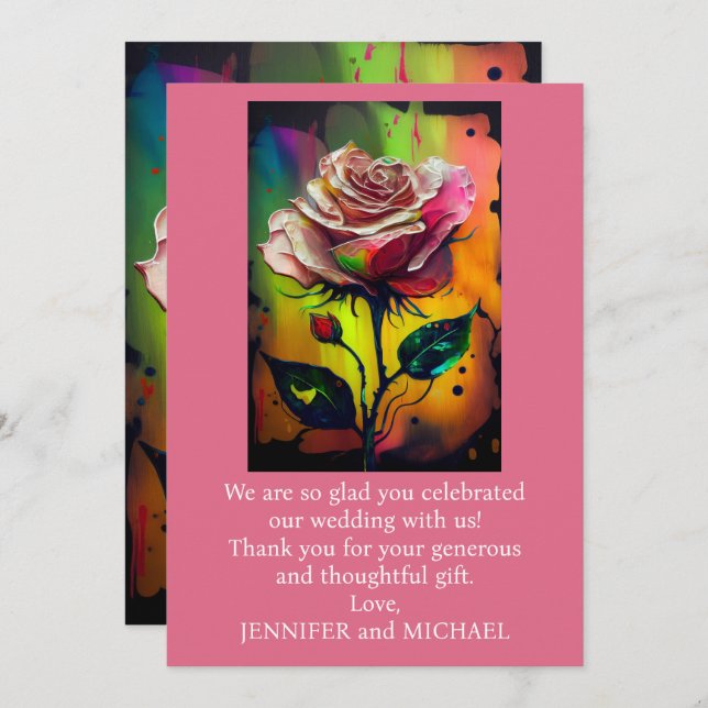 Resumen Tarjeta de agradecimiento a las rosas rosa (Anverso / Reverso)