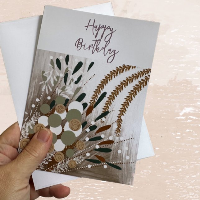 Resumen Tarjeta de felicitación de cumpleaños feli (Masculine Adult Happy Birthday Greeting Card with Abstract Floral Art for Him)