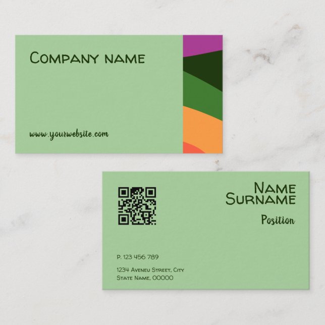 Resumen Tarjeta de presentación QR verde rosa amar (Anverso / Reverso)