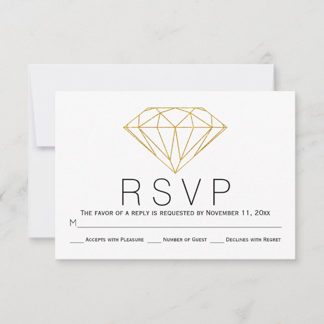 Resumen tarjeta RSVP de boda de diamantes de purpu (Anverso)