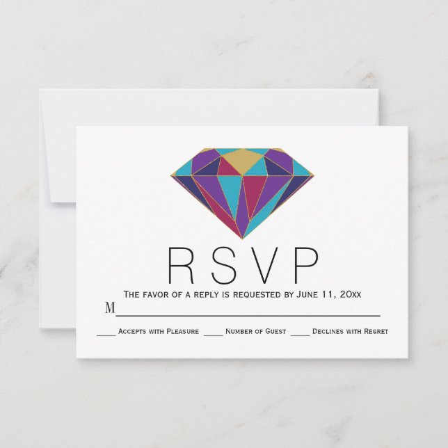 Resumen tarjeta RSVP de boda de joyas de diamante  (Anverso)