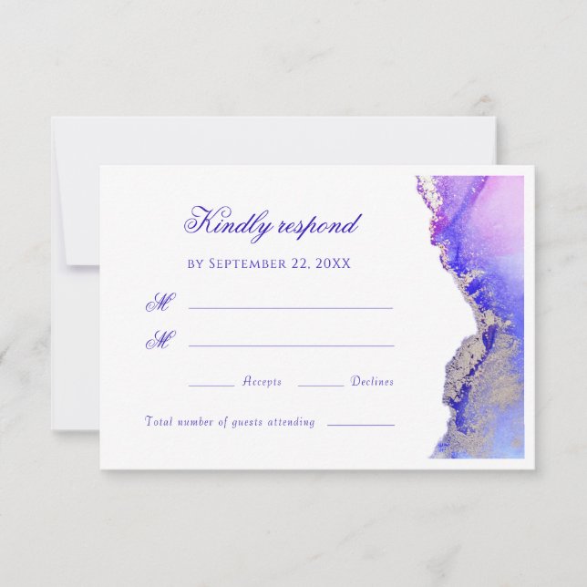 Resumen Tarjeta RSVP de Boda de Lavender Tinta Was (Anverso)