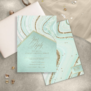 Resumen Tarjeta RSVP de la Boda Agate Mint ID827
