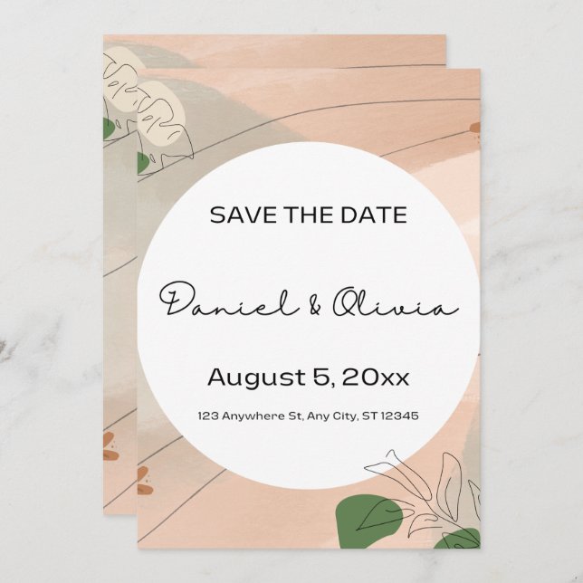 Resumen verde beige salva la invitación a las fech (Anverso / Reverso)