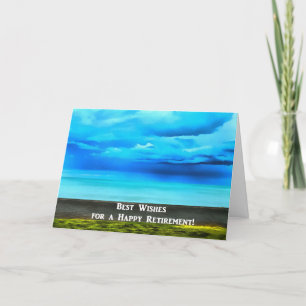 Retiro feliz sobre tarjeta del océano