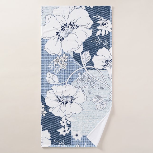 retoño de denim sin fisuras sobre la flor (Toalla de baño)