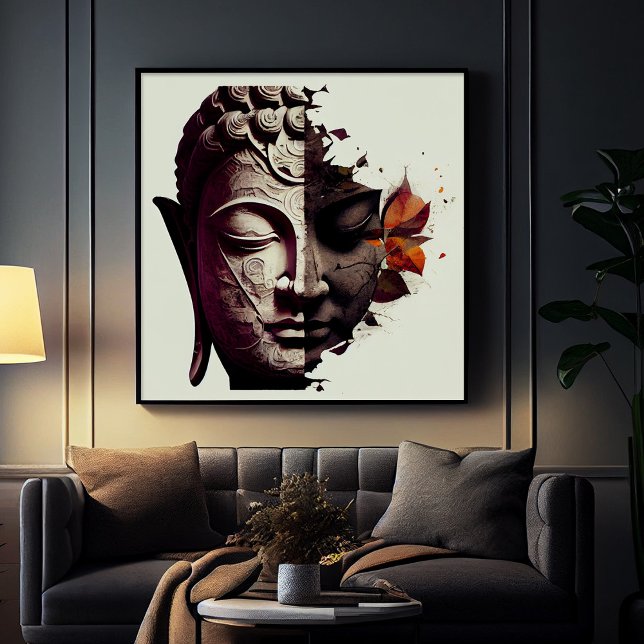 Retrato abstracto de Buda | Poster de arte digital (Abstract Portrait of Buddha | Digital Art Poster)