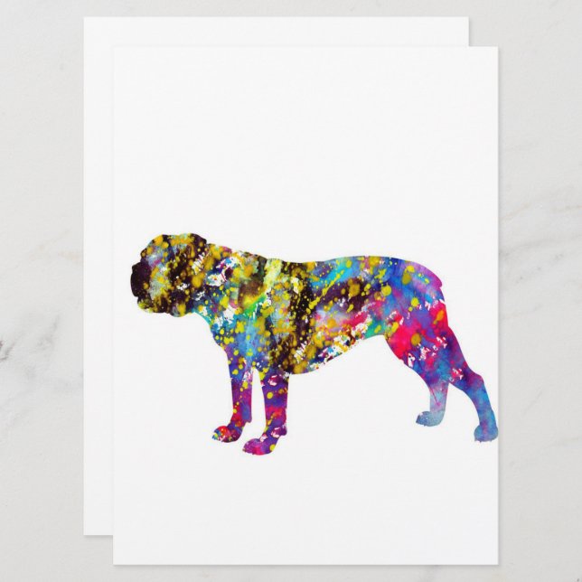 Retrato acuarela de arte de bulldog (Anverso / Reverso)