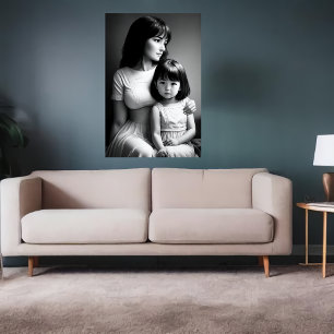 Retrato blanco negro Madre e hija Arte IA