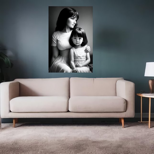 Retrato blanco negro Madre e hija | Arte IA (Subido por el creador)