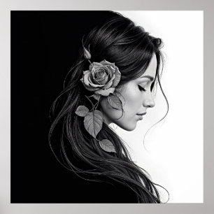 Retrato blanco y negro de arte femenino hermoso