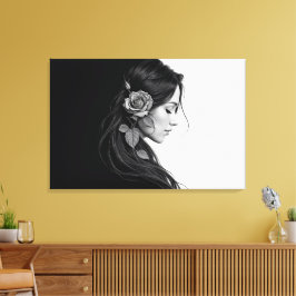 Retrato blanco y negro de arte femenino hermoso