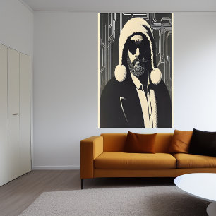 Retrato blanco y negro de Santa Claus   Arte IA