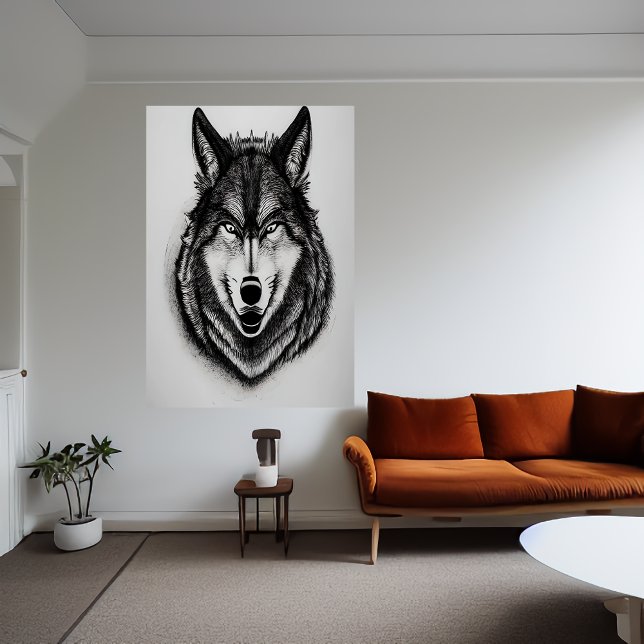 Retrato blanco y negro de un lobo | Poster de arte (Subido por el creador)