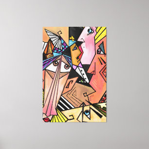 Retrato Cubista de Caras Abstractas en Lienzo