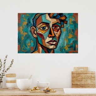Retrato Cubista Expresivo Óleo Sobre Lienzo Arte F