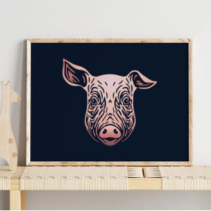 Retrato de animal de cerdito   Impresión de cerdo 
