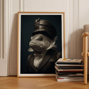 Retrato de animal victoriano de pez Arte vintage d
