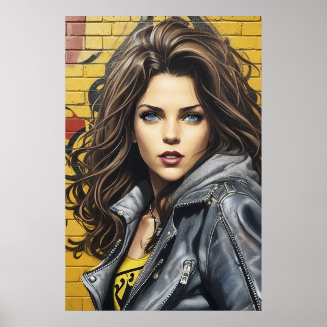 Retrato de arte callejero de mujer AI generativo (Frente)