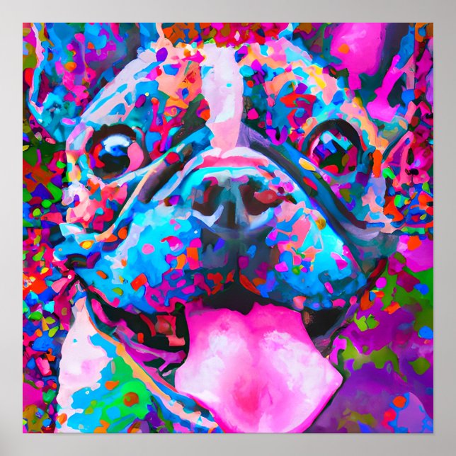 Retrato de arte canino de Bulldog francés Crazy Ha (Frente)