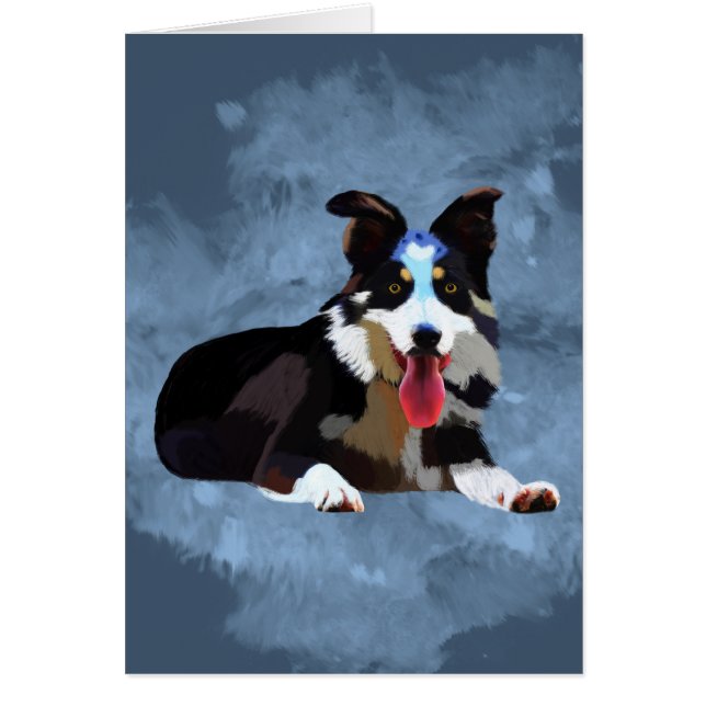 Retrato de arte de acuarela de perro collie de bor (Frente)