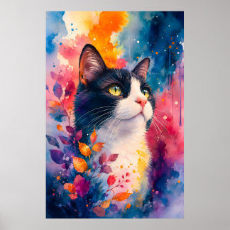 Retrato de arte de gato esmoquin acuarela colores