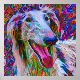 Retrato de arte de perro de Borzoi Happy Crazy