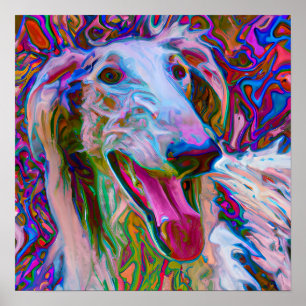 Retrato de arte de perro de Borzoi Happy Crazy