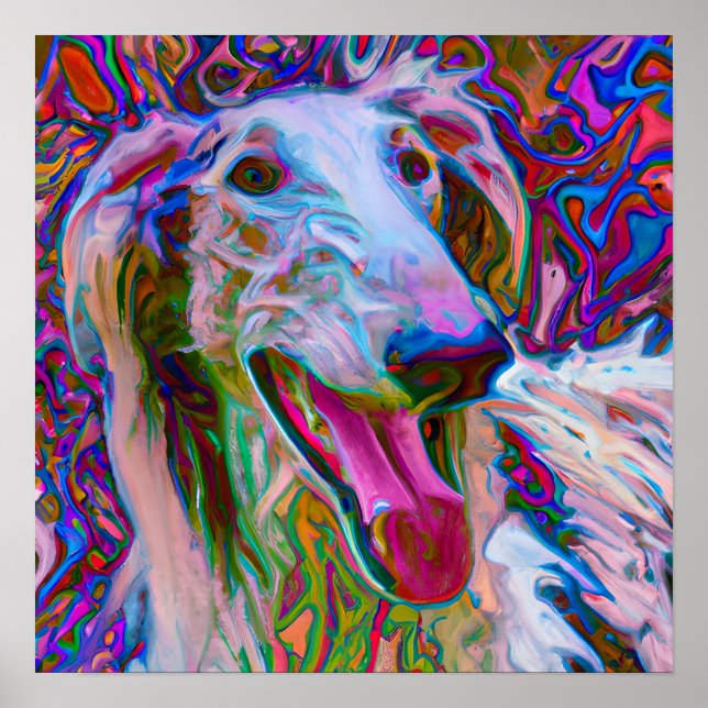 Retrato de arte de perro de Borzoi Happy Crazy (Frente)