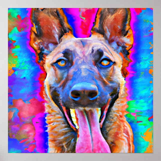Retrato de arte de perro malinois loco feliz de Bé (Frente)