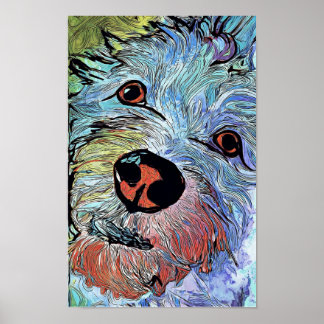 Retrato de arte de perro Westie colorido psicodéli