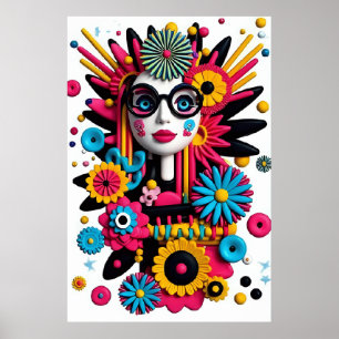 Retrato de arte pop 3D - Abstracto colorido de muj