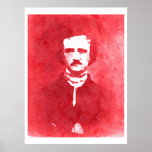 Retrato de arte pop de Edgar Allan Poe en rojo