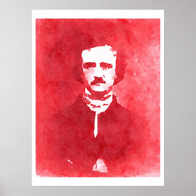 Retrato de arte pop de Edgar Allan Poe en rojo (Frente)