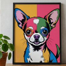 Retrato de arte pop de perro Chihuahua colorido