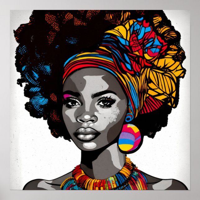 Retrato de arte pop de un Chica africano de los añ (Frente)