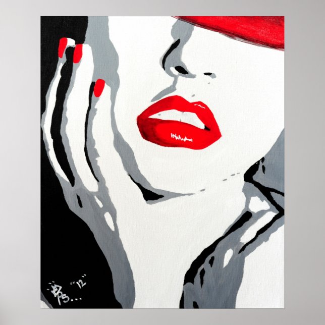 Retrato de arte pop poster labios rojos y uñas (Frente)