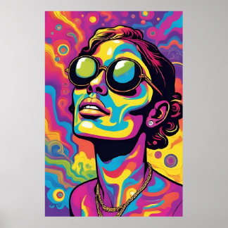 Retrato de arte pop psicodélico - Vibrante Neon Tr