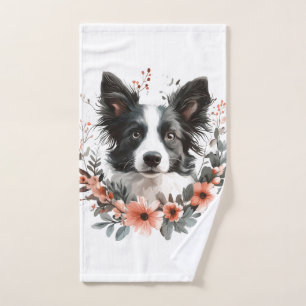 Retrato de Border Collie con Marco Floral