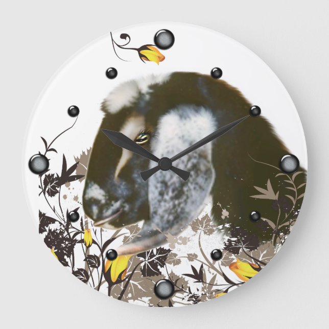 Retrato de cabra nubia pintando reloj de pared flo (Anverso)