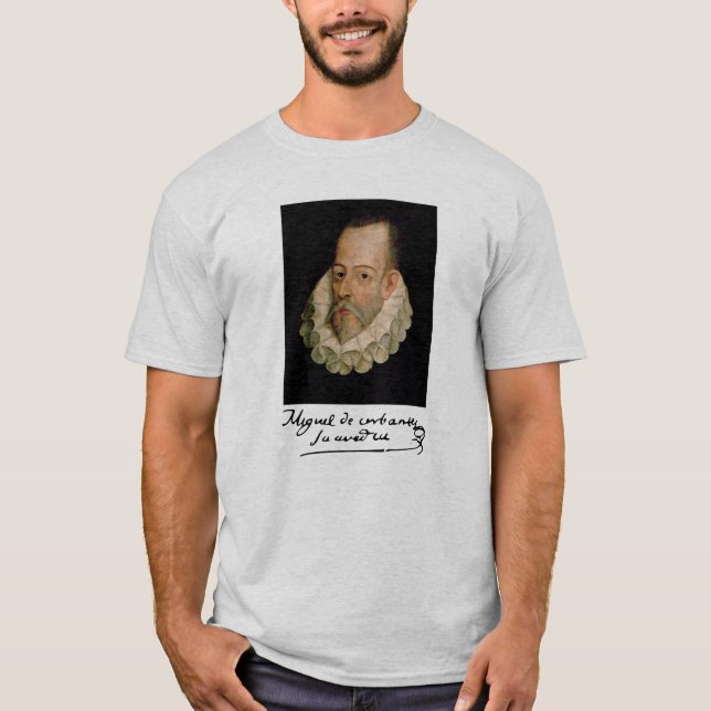 Retrato de Cervantes y camiseta con firma (Anverso)