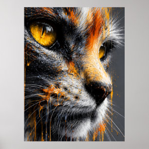 Retrato de gato de arte elegante en naranja y gris