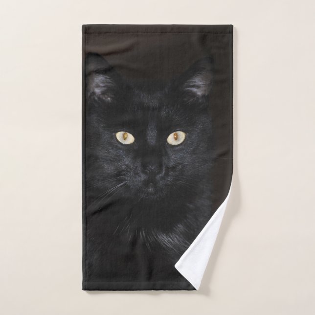 Retrato de gato negro (Toalla de mano)