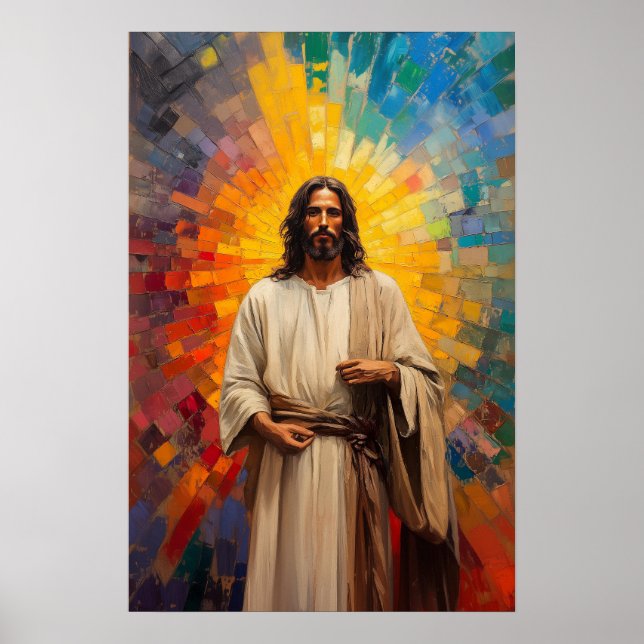 Retrato de Jesucristo colorido Resumen de arte mos (Frente)