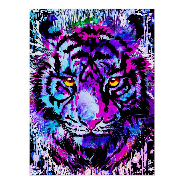 Retrato de la cabeza del tigre púrpura - Impresión (Anverso)