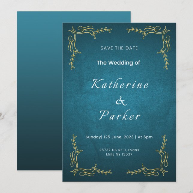 Retrato de la invitación a la boda blanca y elegan (Anverso / Reverso)