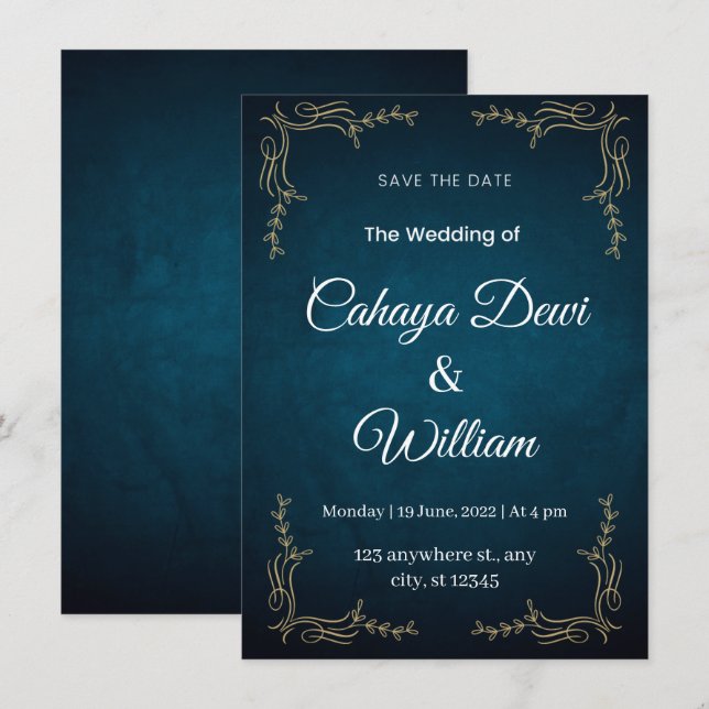 Retrato de la invitación a la boda blanca y elegan (Anverso / Reverso)